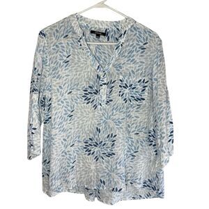 Charlie B Blue & White Printed Gauze Blouse Size XL